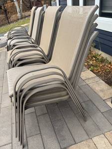 lot 47D image: OP - Set of 16 Outdoor Patio Stackable Chairs in Tan Mesh