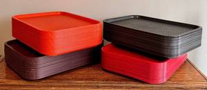 lot 48 image: LL - Bulk Lot of 22 Orange Winco Fast Food Trays 12x16 Inch with Extra Red and Black Trays