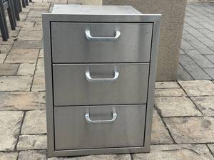 lot 49D image: OP - Stainless Steel Outdoor Grill Cabinet 3-Drawer Unit 19.25 x 27