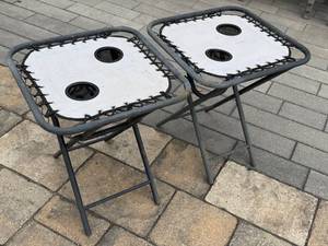 lot 51D image: OP - Set of 2 Folding Outdoor Side Tables with Mesh Cup Holders
