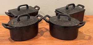 lot 52D image: LL - Set of 4 Small Castware Cast Iron Bakers with Lids