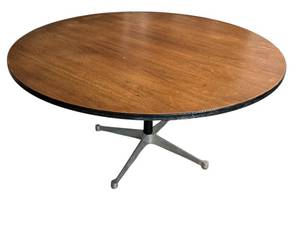 lot 54D image: LL - Vintage Round Walnut Table, 52 Inch Diameter