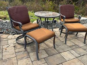 lot 62D image: OP - Patio Set with Tile Top Table, 2 Chairs and 2 Ottomans
