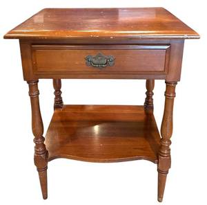 lot 33H image: LLR - Monitor Furniture Co Vintage Wood Side Table with Drawer and Shelf
