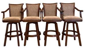 lot 34H image: LLR - Set of 4 Upholstered Swivel Bar Stools with Armrests