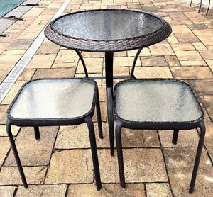 lot 44H image: BY - Outdoor Glass-Top Bistro Table with 2 Patio Side Tables