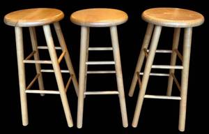 lot 47H image: LLR - Set of 3 Wooden Bar Stools 29.5 Inch Height