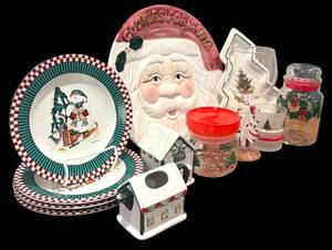 lot 76H image: LLR - Christmas Holiday Dishware and Decor Collection including Santa Platter and Plates
