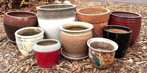 lot 124H image: Y - Collection of 9 Assorted Outdoor Planter Pots