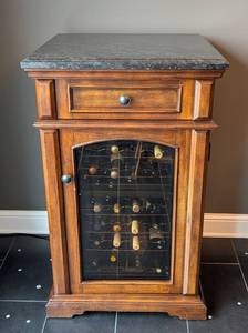 lot 15L image: ML - Wood and Granite Top Wine Fridge Cabinet with Glass Door