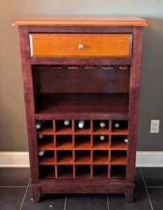lot 83 image: ML - Stylish Wooden Wine Rack Cabinet with Drawer and Bottle Storage