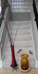 lot 94 image: ML - Pair of Decorative Glass Vases with Stands and Natural Stems