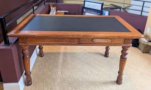 lot 96 image: O - Antique Oak Writing Desk with Black Inset Top