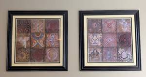 lot 100A image: ML - Pair of Framed Art Prints with Decorative Tile Patterns