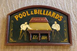 lot 118 image: ML - Vintage Pool & Billiards Wall Decor Sign 23.5 x 15.5