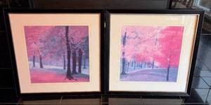lot 139 image: ML - Pair of Framed Lynn Krause Forest Scene Art Prints