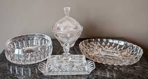 lot 145 image: ML - Set of 4 Assorted Cut Glass and Crystal Serving Dishes