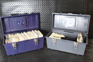 lot 108 image: Lot of 2 Storage Boxes Filled with Vintage 45 RPM Records