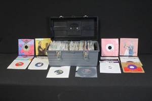 lot 113 image: Collection of 45 RPM Vinyl Records in Metal Storage Case