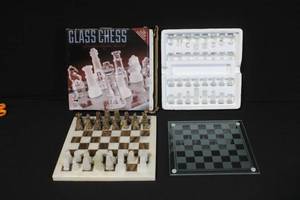 lot 118 image: Vintage Two Chess Sets with Glass and Stone Pieces