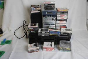 lot 125 image: Sony Stereo System with Cassette Deck and Music Cassette Collection