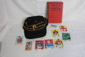 lot 173 image: Sports Collectibles Lot with Vintage Cap, Football Cards, Babe Ruth Stamps, and Zane Grey Baseball Book