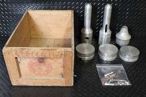 lot 256 image: Vintage Illinois Explosives Dynamite Crate with Aluminum Machine Parts