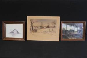 lot 283 image: Set of 3 Framed Farmhouse and Rural Scene Prints