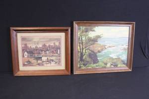 lot 284 image: Pair of Framed Artwork Coastal Painting and Harbor Scene Print