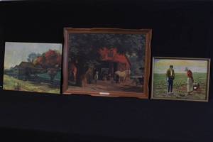 lot 285 image: Collection of 3 Framed Vintage Art Prints and Paintings Featuring Americana Scene and The Angelus