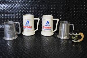 lot 289 image: Collection of 5 Beer Steins and Mugs Including Booth Beer Batter and Commemorative Pieces