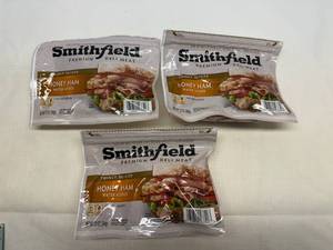 lot 27 image: K. 3x 12oz Smithfield Premium Deli Meat-2x 1.25lbs Thinly Slice Honey Ham