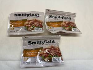 lot 28 image: K. 3x 12oz Smithfield Premium Deli Meat-2x 1.25lbs Thinly Slice Honey Ham