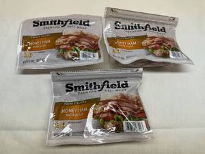 lot 32 image: K. 3x 12oz Smithfield Premium Deli Meat-2x 1.25lbs Thinly Slice Honey Ham