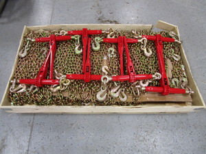 lot 74 image: LandHonor (8) 516-38 5400lb Ratchet Load Binders & (16) 20 516 G70 Chains
