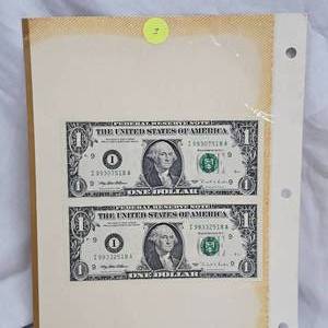 lot 3 image: Uncut 1995 $1 Uncirculated(2 Bills)