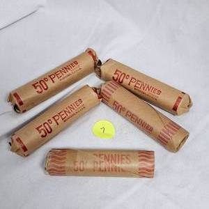 lot 7 image: 5 Rolls of Wheat Back Pennies