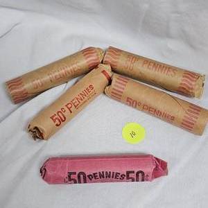 lot 10 image: 5 Rolls of Wheat Back Pennies
