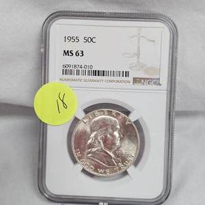 lot 18 image: 1955 50c Franklin MS63 NGC