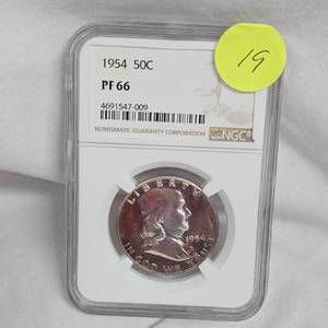 lot 19 image: 1954 50c Franklin PF66 NGC