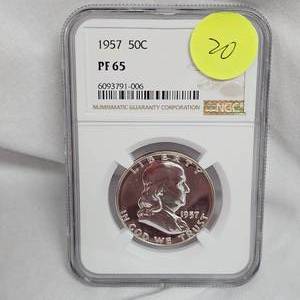 lot 20 image: 1957 50c Franklin PF65 NGC