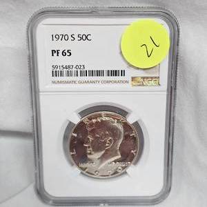 lot 21 image: 1970 S 50c Kennedy PF 65 NGC