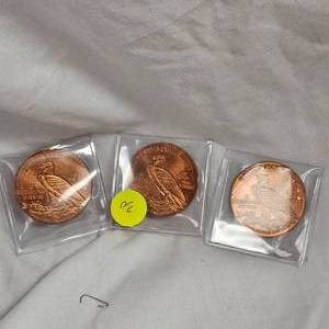 lot 30 image: 3-Indian Big Chief Copper Rounds, 1 oz Each