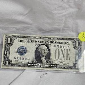 lot 45 image: 1928 A $1 Silver Certificate, Funny Back Note