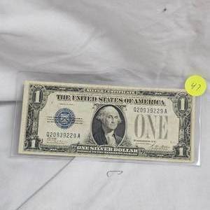 lot 47 image: 1928 A $1 Silver Certificate, Funny Back Note