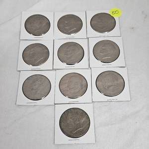 lot 50 image: 10 VF 1776-1976 Bicentennial Ike Silver Dollars