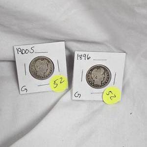 lot 52 image: 1896, 1900 S Barber 25c(2)