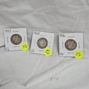 lot 56 image: Barber 25c 1900G,1907G,1916G-(3qty)