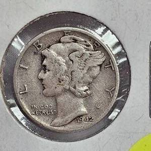 lot 62 image: Mercury Dimes 1942dVF,,1941F,1934GG (3qty)