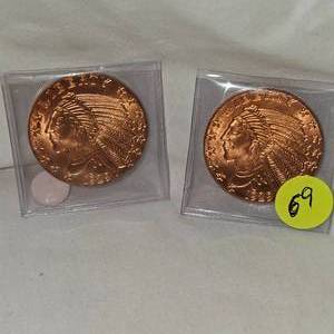 lot 69 image: 2-1oz Copper Indian Head Chief Coins